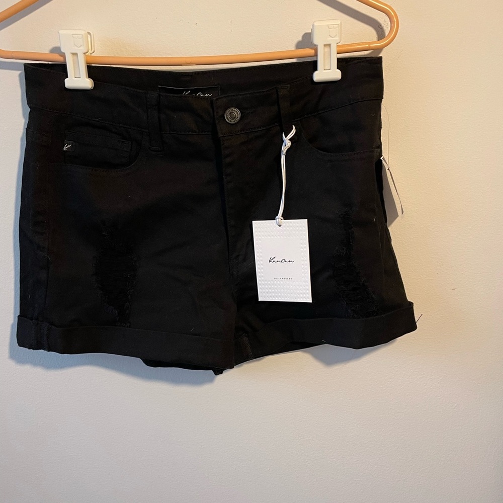 Black ripped high rise shorts
